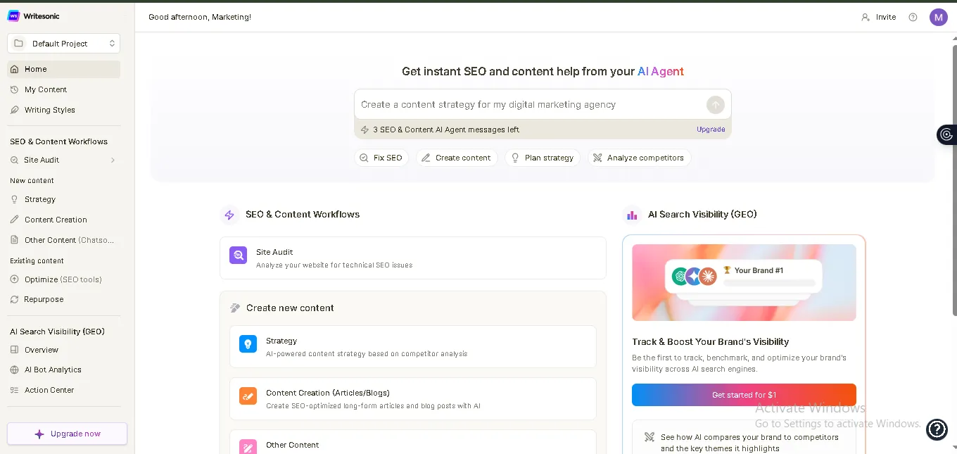 Writesonic Dashboard