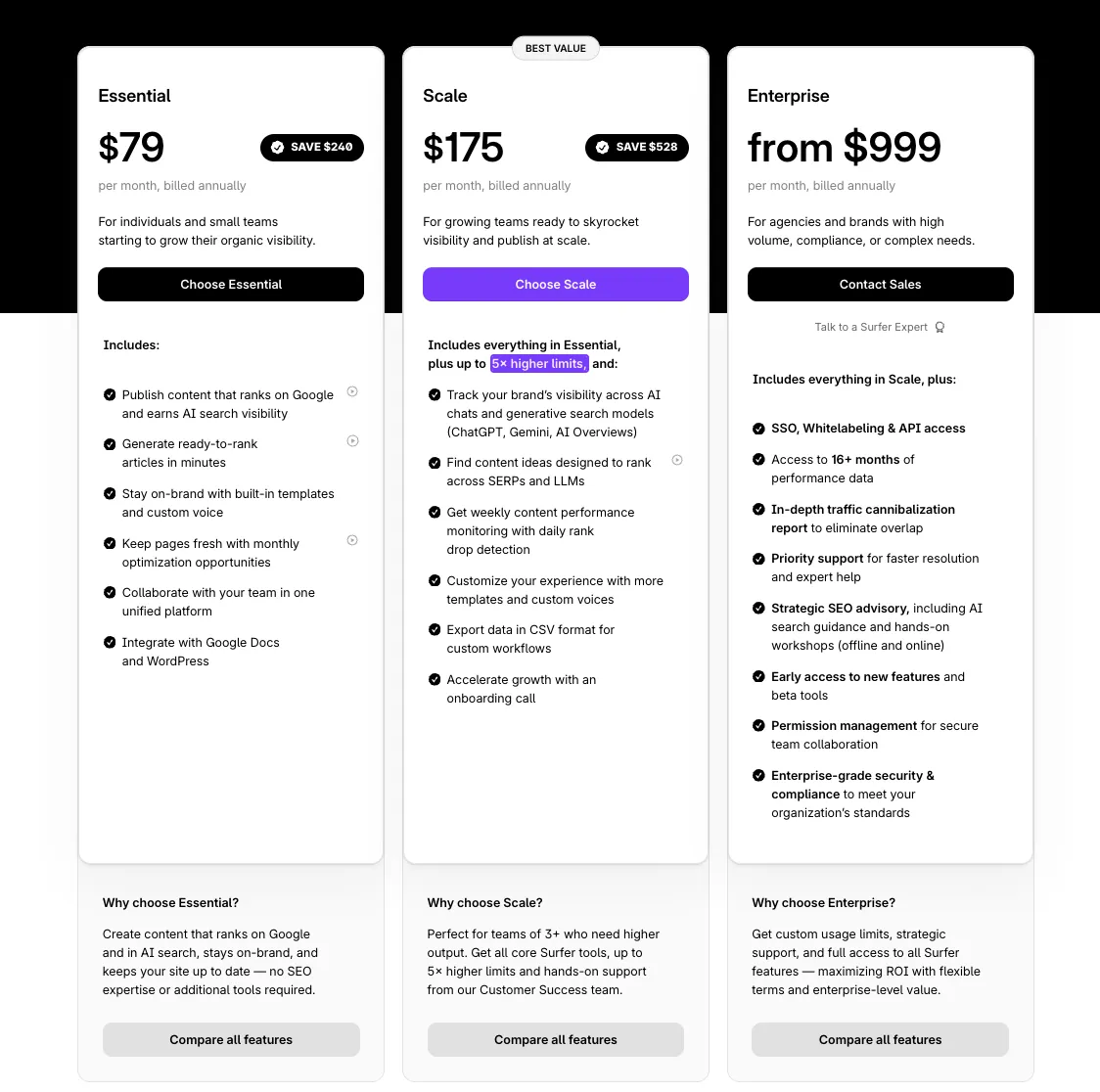 Pricing — SurferSEO Plans