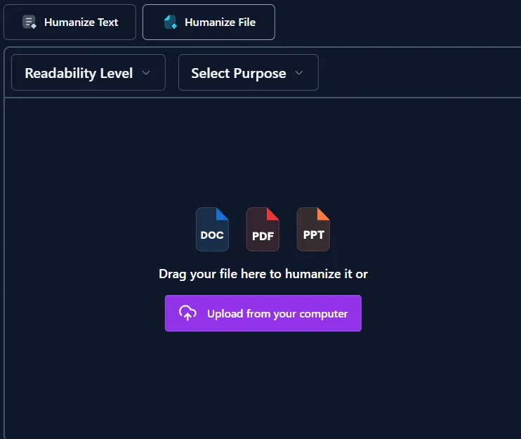 Upload & Humanize Documents features