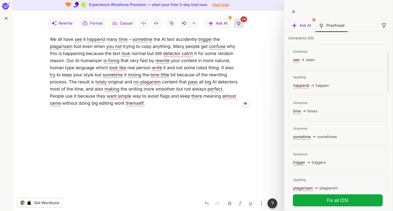 Extremely Clean Sentence Rewriting