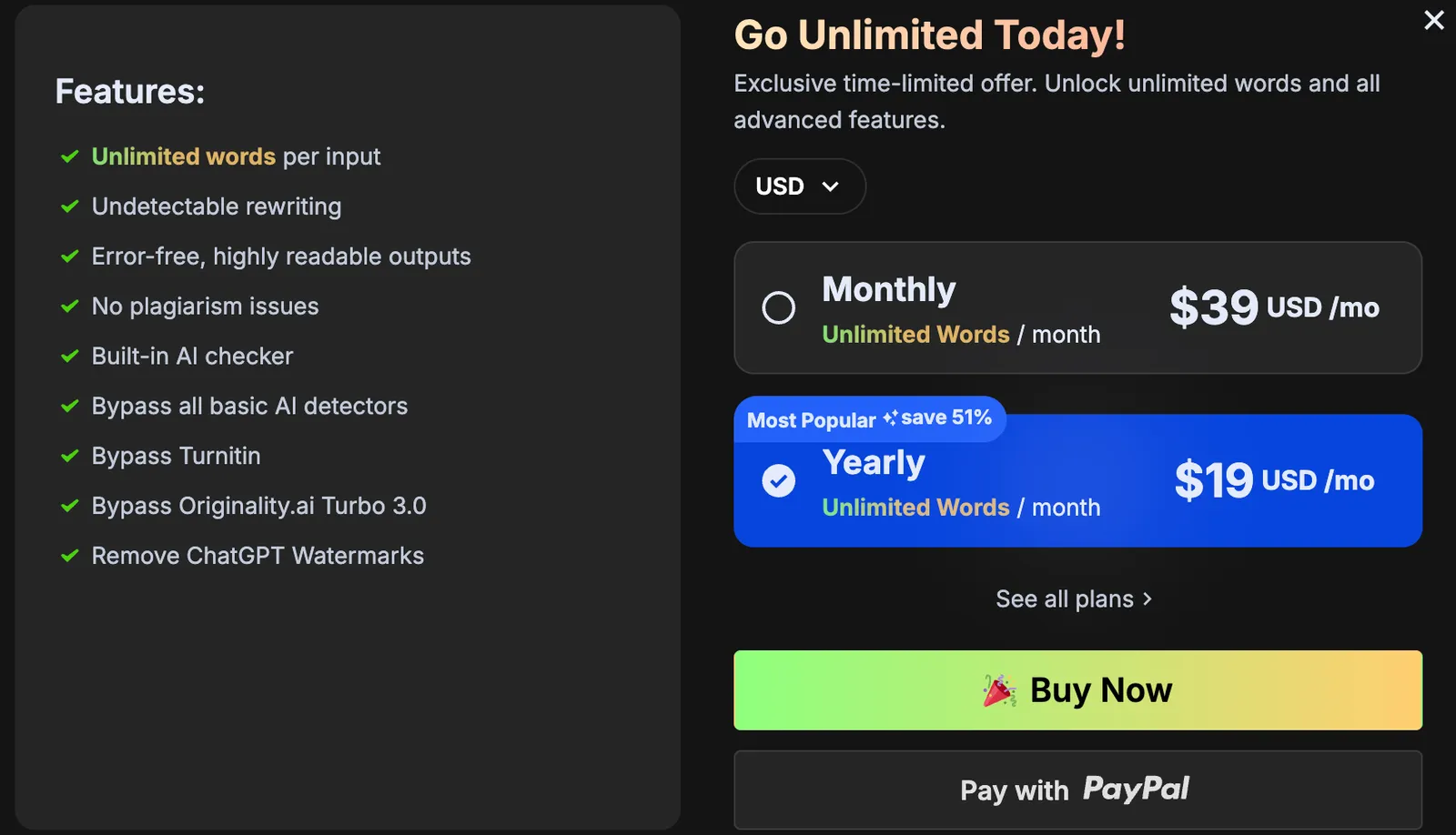 BypassGPT Pricing
