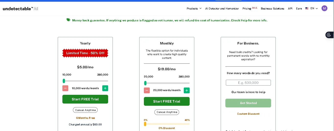 Undetectable AI Pricing